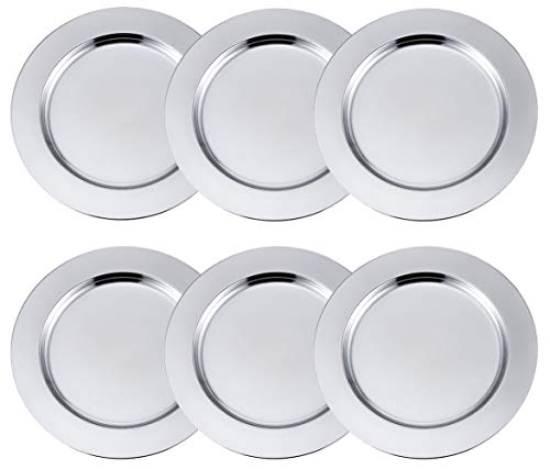 Insun Stainless Steel Metal Round Charger Plate Set of 6 Service Plates for Dining Table or Décor Silver 33cm Diameter