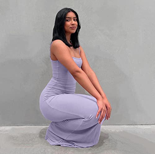 Halfword Sexy Bodycon Slip Maxi Dresses For Women Spaghetti Straps Casual Lounge Mermaid Long Dress Purple L #TOP3