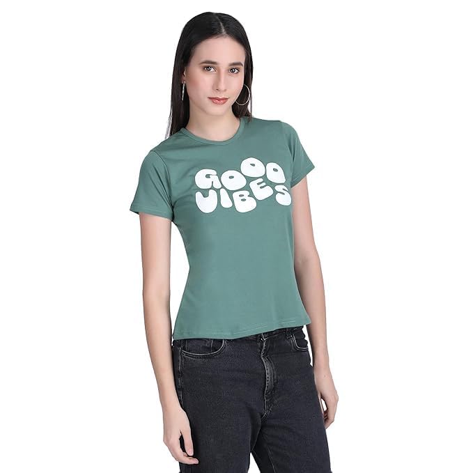 Image of Women's Slim Fit Graphic Printed T-Shirt | Soft 100% Cotton Fabric | Round Neck Half Sleeve Casual Top, Travel & College Pack of 2 Set