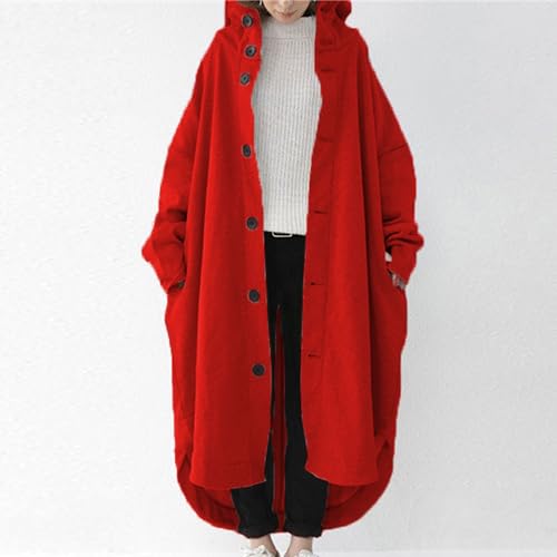 Maiyifu-GJ Women's Long Hoodie Jacket Casual Long Sleeve Hooded Sweatshirts Spring Fall Button Jacket Coat with Pockets2