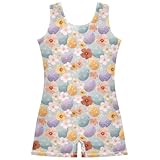 Aflyko Easter Little Girl Gymnastics Leotard with Shorts Easter Egg Sakura One-Piece Activewear Soft Stretchy Tank Tops Fun Fashion Dance Outfit 7-8T