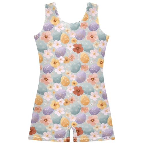 Aflyko Easter Little Girl Gymnastics Leotard with Shorts Easter Egg Sakura One-Piece Activewear Soft Stretchy Tank Tops Fun Fashion Dance Outfit 7-8T