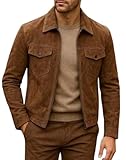 MAXATTIRE Veste de camionneur de luxe en daim marron pour homme style western vintage, Marron - Cuir suédé, XXS