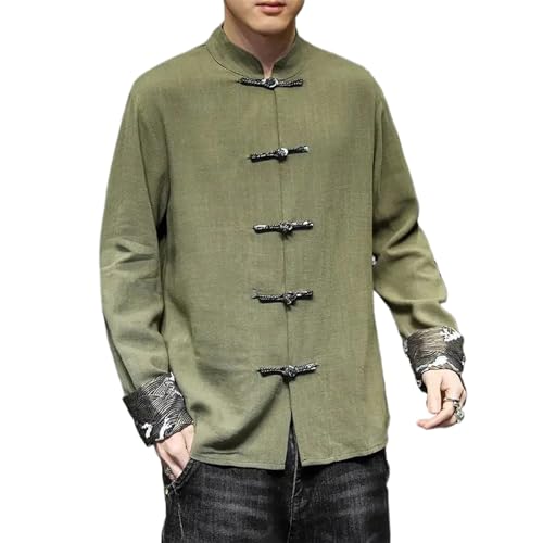 Chemise homme en chanvre et coton haut de gamme avec boutons grenouilles