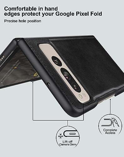 Image of Foluu for Google Pixel Fold Case, Leather Case, PU Leather + Hard PC Shell Ultra Thin Slim Durable Protective Phone Case Cover for Google Pixel Fold 2023 (Black)