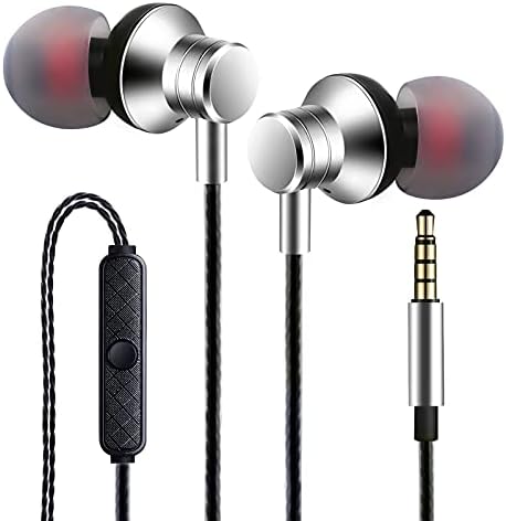 Empsun Wired Earbuds Headphones with Microphone Stereo Bass Earphones Noise Isolation in-Ear Headset Compatible with All Smartphones Tablets iPod IPad MP3 Player That with 3.5 mm Interface(Silver)