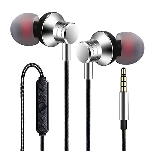 Empsun Wired Earbuds Headphones with Microphone Stereo Bass Earphones Noise Isolation in-Ear Headset Compatible with All Smartphones Tablets iPod IPad MP3 Player That with 3.5 mm Interface(Silver)