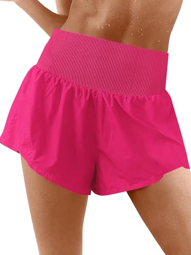 Short de course à pied Fisoew 2 en 1 élastique et taille haute pour femme