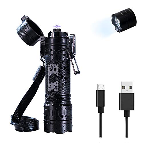 JIADA Metal Waterproof Lighter, Survive Electric Arc Lighter Flashlight USB Rechargeable Portable,IPX7 for Outdoor Camping - 2 in 1