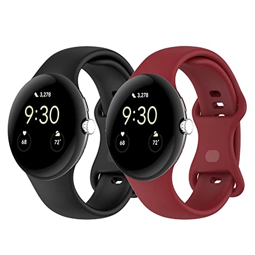 Bands Compatible for Google Pixel Watch Replacement for Google Pixel Watch Accessory Band Colorful Adjustable Bracelet Strap for for Google Pixel Watch Wristbands W/Metal Buckle Women Men (Black&Red)