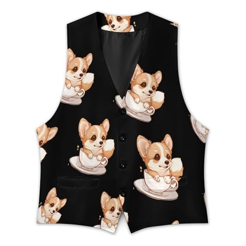 Corgi Corgffee Cute Mens Slim Fit Suit Vest Dress Waistcoat Casual Business Vest3