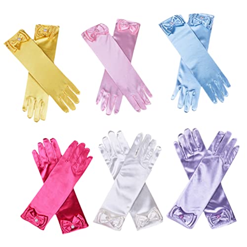 Moufles longs en satin pour enfant Healvian : lot de 6 paires de gants de fête