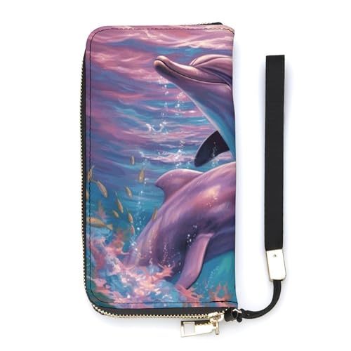 Portafoglio minimalista da uomo con stampa artistica di delfini portafoglio bifold carino da viaggio da donna arte 20 x 10.5 cm moderno