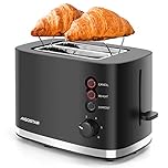 Aigostar 2 Slice Toaster With 1.5" Wide Slot, 800W Black With Warming Rack, Small Low Wattage Electric for Home Travel Camping, Energy 30B3L