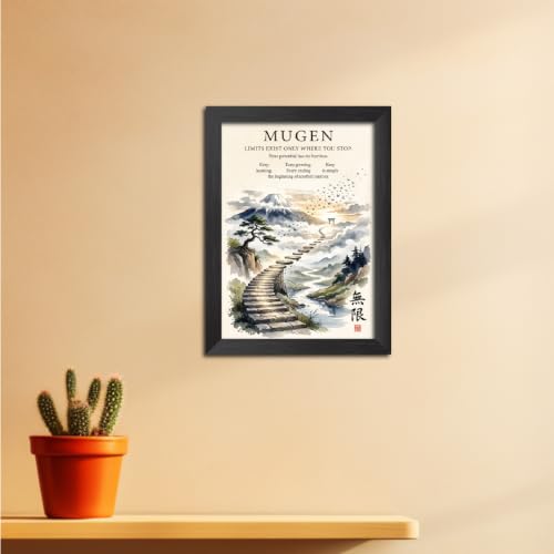 Image of TenorArts Japanese Philosophical Quotes Photo Frame Painting, Mugen Poster Framed Wall Hanging Decor Paintings For Bedroom Living Room Home and Cafe, Minimal Drawing Framed Posters for Decorations (9x12 inches)