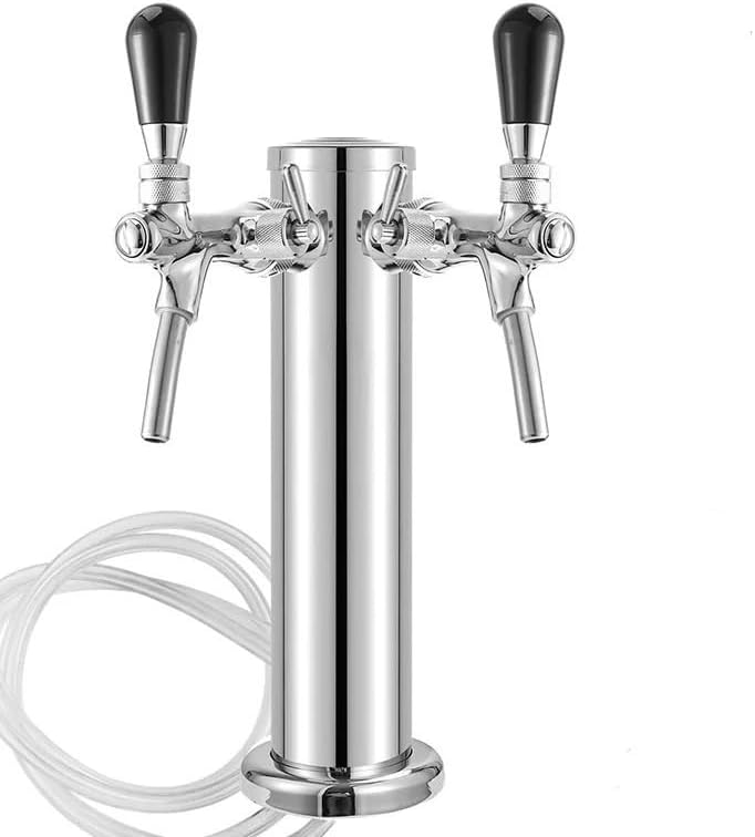 3" Dia. Stainless Steel Draft Beer Tower, Dual Faucet Kegerator Tower Beer Dispenser with Hose & Wrench, Brewing Bar Kit(Type 1)