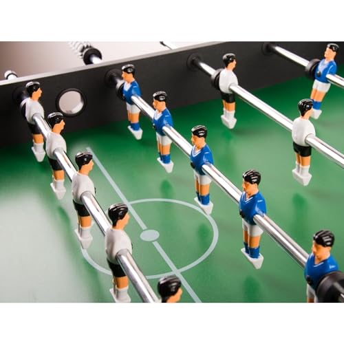 GAMES PLANET Tischfussball „Glasgow“, 5 Dekore: Holz/Schwarz/Blau/Soccer/Weiß, inkl. 2 Bälle, 2 Getränkehalter, höhenverstellbare Füße, hochgezogene Spielfeldecken, Tischkicker, Kicker, Kickertisch – Bild 4
