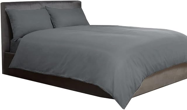 King Duvet Cover Set Microfibre Plain Duvet Reversible Bedding Set (King (230x220cm)+ 2 Pillow Cases (50x75cm), Dark Grey)