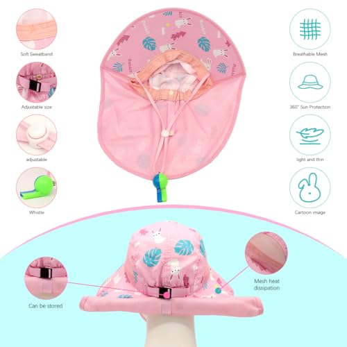 Image of SNOWIE SOFT Wide Brim Sun Hat for Kids Girls with Neck Flap Shawl, UPF 50+ Adjustable Chin Strap Sun Protection Hat for Girls 2-10 Years Old, Summer Breathable Sun Visor Hat Windproof Beach Hat