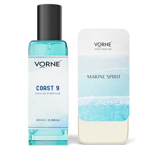 Image of VORNE solid perfume for man 12g & Eau De Parfum for men 20ml | Marine Spirit & Coast 9 | Gift Set for Men | Strong Long-Lasting perfume for men Fresh Aquatic fragrance | Ideal for daily use | Pack of 2
