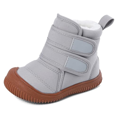 MASOCIO Winterschoenen baby boots jongens meisjes peuter winter laarzen pluche plat rubber anti-slip maat 19-27 EU, grijs, 21 EU