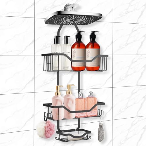 Organizador de Ducha Colgante para baño, Estante de Ducha Colgante de 3 Niveles con ganchos, Organizador de Baño Regadera, con cesta de jabón, Sin...