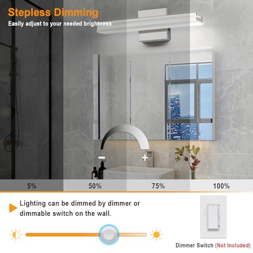 Image of SineRise LED Modern Bathroom Vanity Light Fixtures (16-Inch, 3000K /4000K /6000K, Dimmable), Chrome Modern Acrylic Bathroom Wall Lighting Fixtures Over Mirror