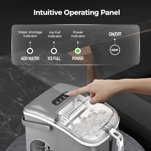 Image of Crzoe Countertop Ice Maker Machine with Handle,26Lbs /24H,9 Cubes Ready in 6 Mins,Self-Cleaning Function with Ice Scoop and Basket for Home /Office(Grey)
