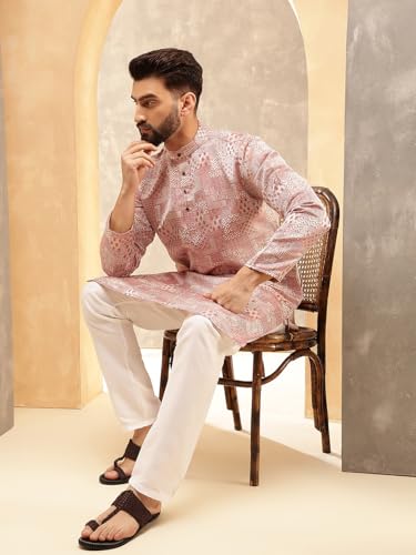 Sojanya (Since 1958 Men'S Jacquard Silk Woven Design Kurta With White Pyjama2