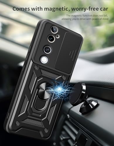 Image of SPAZY CASE Vivo V40 / V40 Pro 5G / T3 Ultra 5G Back Cover | Heavy Duty Hybrid Case with 360 Degree Rotating Finger Ring Holder + Slider Shutter Camera Protection Case - Blue