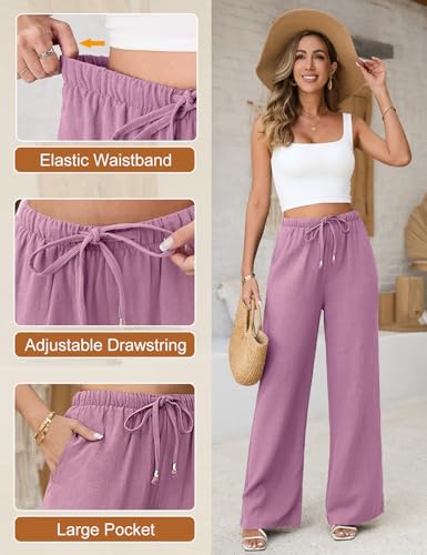 Image of Linen Pants for Women Flowy Palazzo Pants Boho High Waist Wide Leg Trousers Summer Beach Vacation Outfits 2026