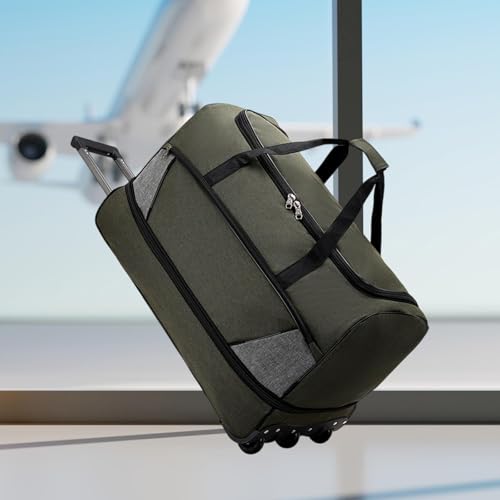 Travel Travel Bag with Wheels Multi -Purpose Portable Carrying Bag Several Compartments Slightly Waterproof Tightening Clothes Bag, Green S4