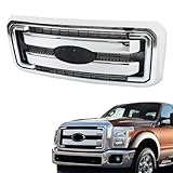 Silscvtt Front Bumper Hood Grille Upper Chrome with Bracket Replacement for F250 F350 F450 F550 Super Duty 2011-2016