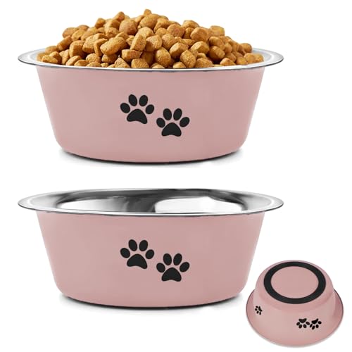 YUDANSI 860ml Pink Dog Bowls 2 Pack Small Medium Dogs Feedin
