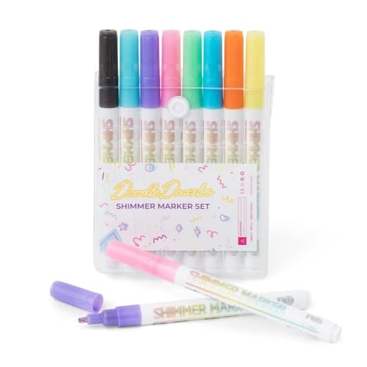 DoodleDazzles Shimmer Markers - Double Line Outliner Markers - Metallic Pens - Shimmer Outline Markers For Art, Drawing, Writing, Christmas, Greeting Cards, DIY, Scrapbook, Crafts - 8ct