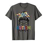 Autismus Mama Unordentliches Brötchen Haar Puzzle Autismus-Bewusstsein T-Shirt