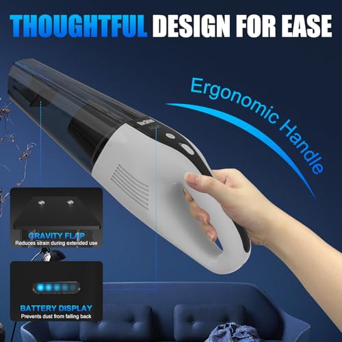 Image of Handheld Vacuum Cordless, Portable Car Vacuum Cleaner with Strong Suction, Rechargeable Hand Held Vacuum with Multi-Nozzles & Washable Filter for Home, Car, Pet Hair, Off White