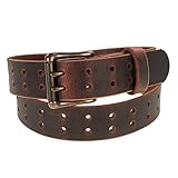 Men’s Classic Leather Belt, Double Prong Retro Style, Antique Brass Buckle, 1 ½” Width, Amish handmade in the USA (Vintage Brown, 50')