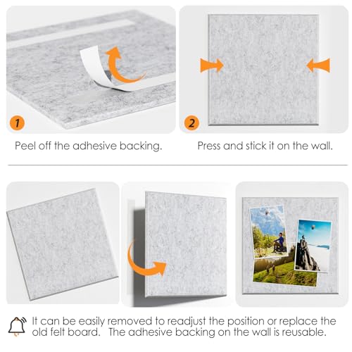 Image of MaxGear Felt Bulletin Board 48 inch x 36 inch, Light Gray Felt Wall Tile Wall Decor