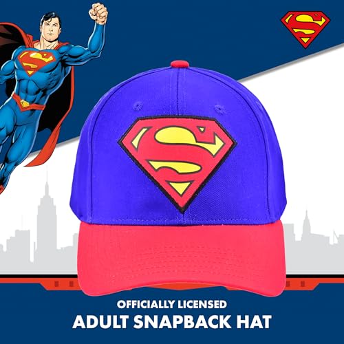 Image of DC Comics Superman Baseball Cap, Adult Adjustable Cotton Snapback Hat with Curved Brim for Men and Women, Multi, One Size