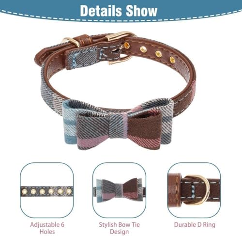 Image of EXPAWLORER Dog Leash and Collar Set - Cute Plaid Dog Bow Tie and Dog Bandana Collar, Dog Leash Tangle Free, Adjustable Collars for Small Medium Large Dogs, Holiday Ideal Gift, Blue M