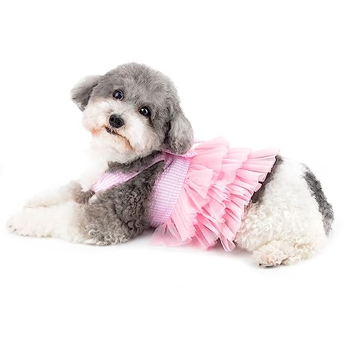 Ranphy Prinzessin Hundekleid für kleine Hunde Mädchen gestreift Welpenkleidung Outfit für Damen mit Fliege niedliches Frühlings-Sommer Katzen Tutu Rock Yorkie Chihuahua Kleidung, Rosa, S