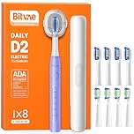 Bitvae Ultrasonic Electric Toothbrush for Adults and Kids, ADA Accepted Travel Electric Toothbrush with Rechargeable 60-Day Battery Life, 8 Toothbrush Heads, 5 Modes, Toothbrush Holder, Purple