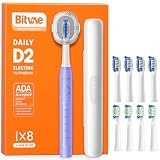 Bitvae Ultrasonic Electric Toothbrush for Adults and Kids, ADA Accepted Travel Electric Toothbrush with Rechargeable 60-Day Battery Life, 8 Toothbrush Heads, 5 Modes, Toothbrush Holder, Purple