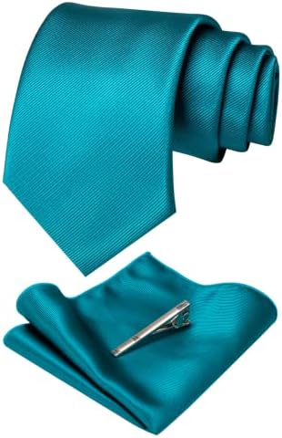 JEMYGINS Solid Color Formal Necktie and Pocket Square Tie Clip Sets for Men