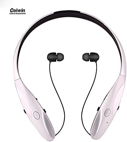 Bluetooth Headphones, Coiwin HWS-950 Bluetooth Neckband Sport Headset Retractable In-ear Earbuds,Hand-free Noise Canceling Headphones for Iphone,Ipad,Samsung and Other Bluetooth Device(HWS-950-Silver)