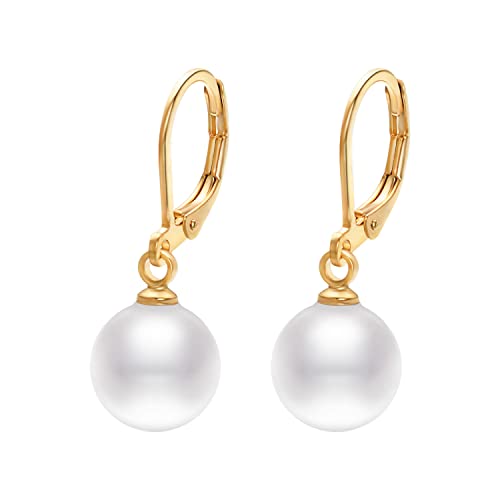 Vissen Boucle oreille Pendante Perle Femme Plaqué or Dormeuse Boucles D'oreilles Piercing Oreilles Bijoux Blanc Perles 10mm