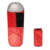 Saco de dormir ultraligero ventilado, impermeable, 5000 mm, poliéster Ripstop 70D, reflectante de calor, añade calidez, refugio de supervivencia para camping, senderismo, rojo o verde (rojo)