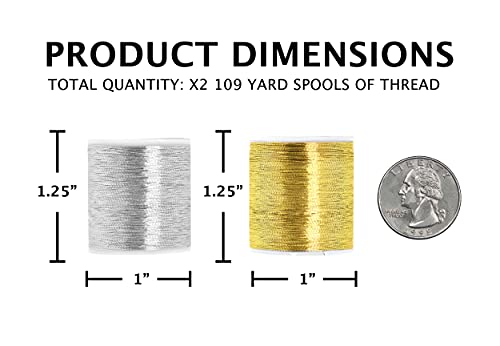 Mandala Crafts Metallic Embroidery Thread Set – Silver Gold Metallic Thread For Sewing Machine And Hand Decorative Sewing – 218 Yards 200M Silver Gold Thread For Embroidery Needle Work #TOP3