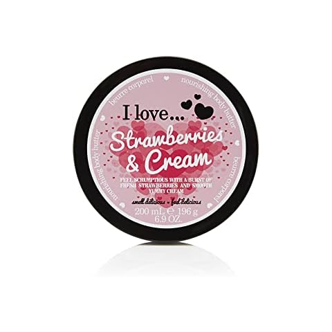 I Love Strawberries & Cream Body Butter, Made With 87% Naturally Derived Ingredients Including Shea Butter & Coconut Oil For Soft & Hydrated Skin, Moisturising & Lightly Scented, Contains Natural Fruit Extracts, Vegan-Friendly - 200ml Cover